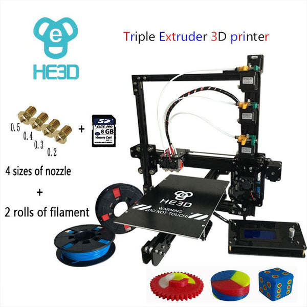 He3D 2017 Newest Prusa Ei3 3D Printer Kit with Triple Extruder - 3D Printer Universe